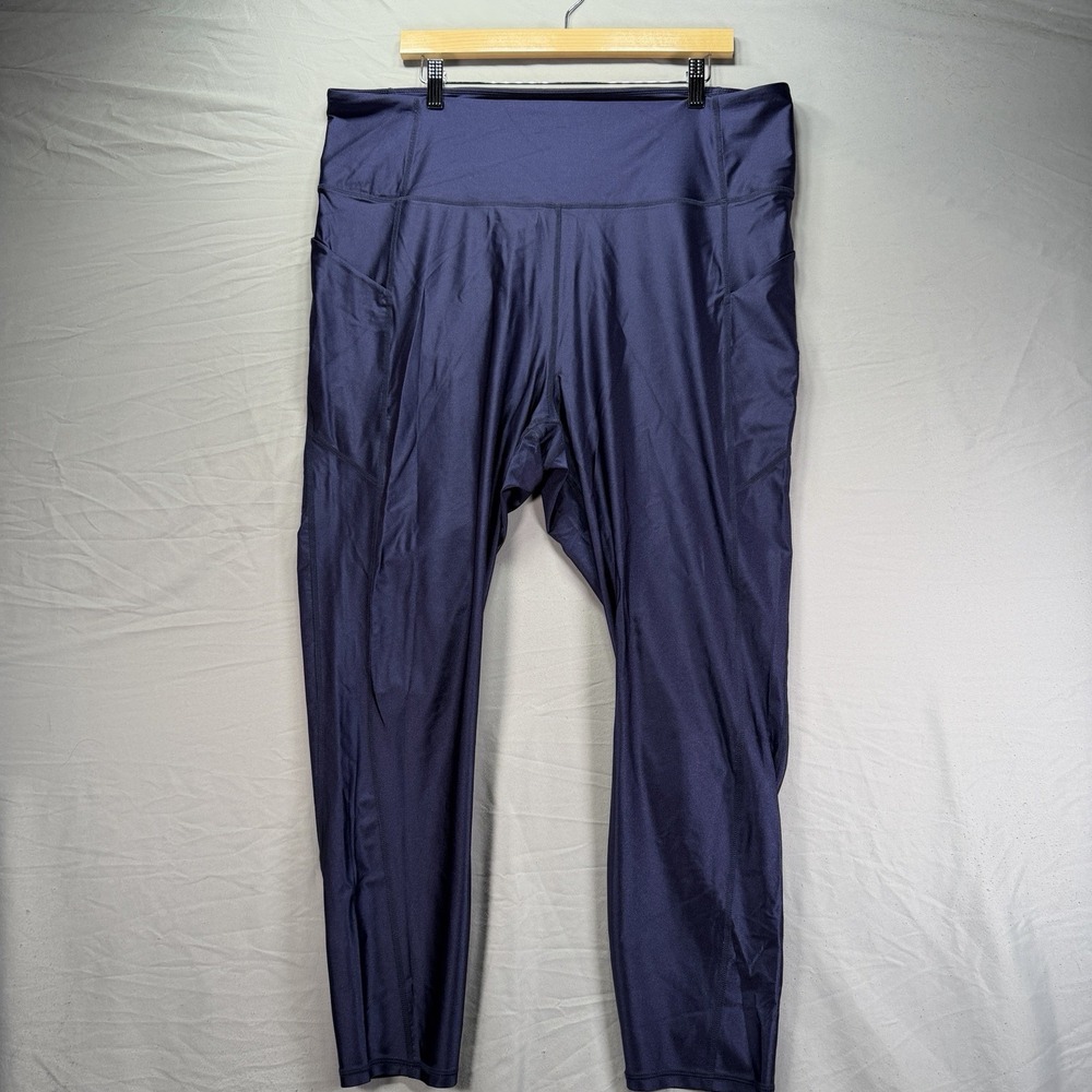 Fabletics Oasis Shine High Waisted Pocket 7/8 Leggings Womens Blue Plus 3X NWT
